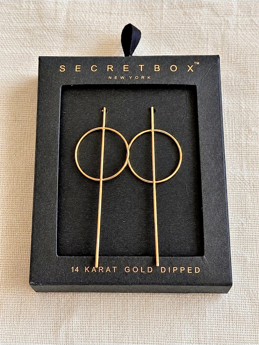 Secretbox New York 14K Gold Dipped Geometric Circle Bar Drop Earrings